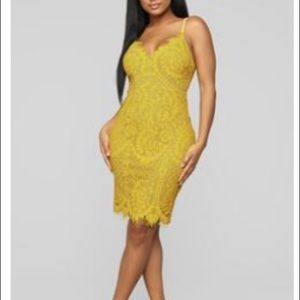 Lovely In Lace Midi Dress - Mustard